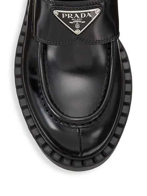 Prada Spazzolato Logo Platform Leather Loafers